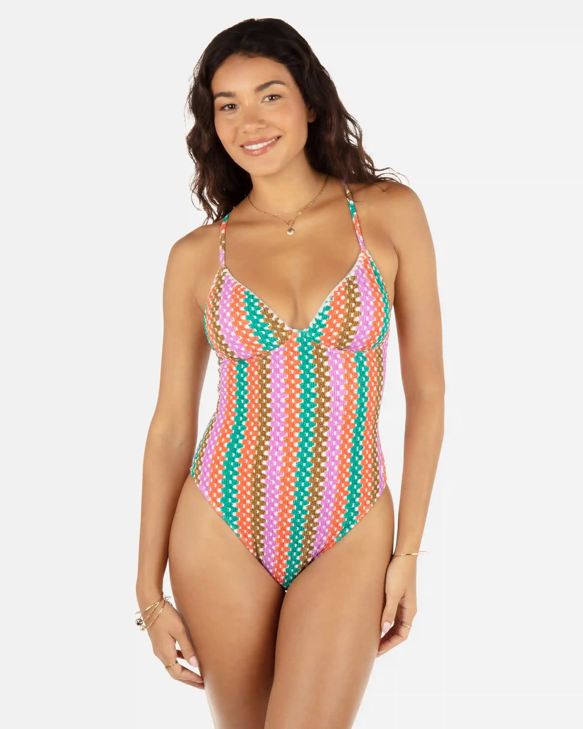 Printed Stripe Crochet Scrunch Soft Cup Moderate One Piece