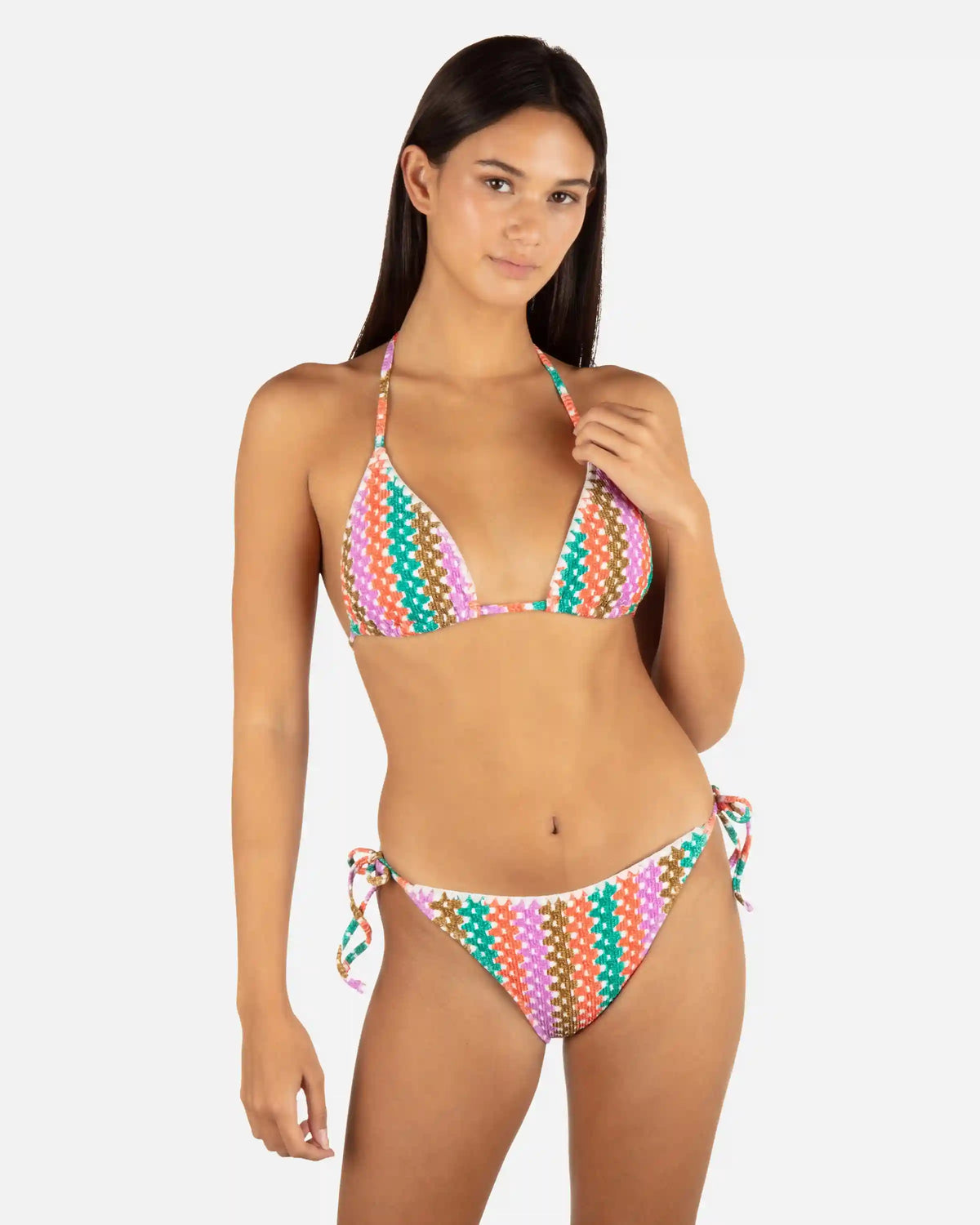 Printed Stripe Crochet Scrunch Cheeky Tie Side Bottom